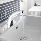Touchless sink faucet with motion sensor and hands-free chrome design with running water