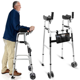 Foldable Stand-Up Upright Rollator Walker with Armrest Pad