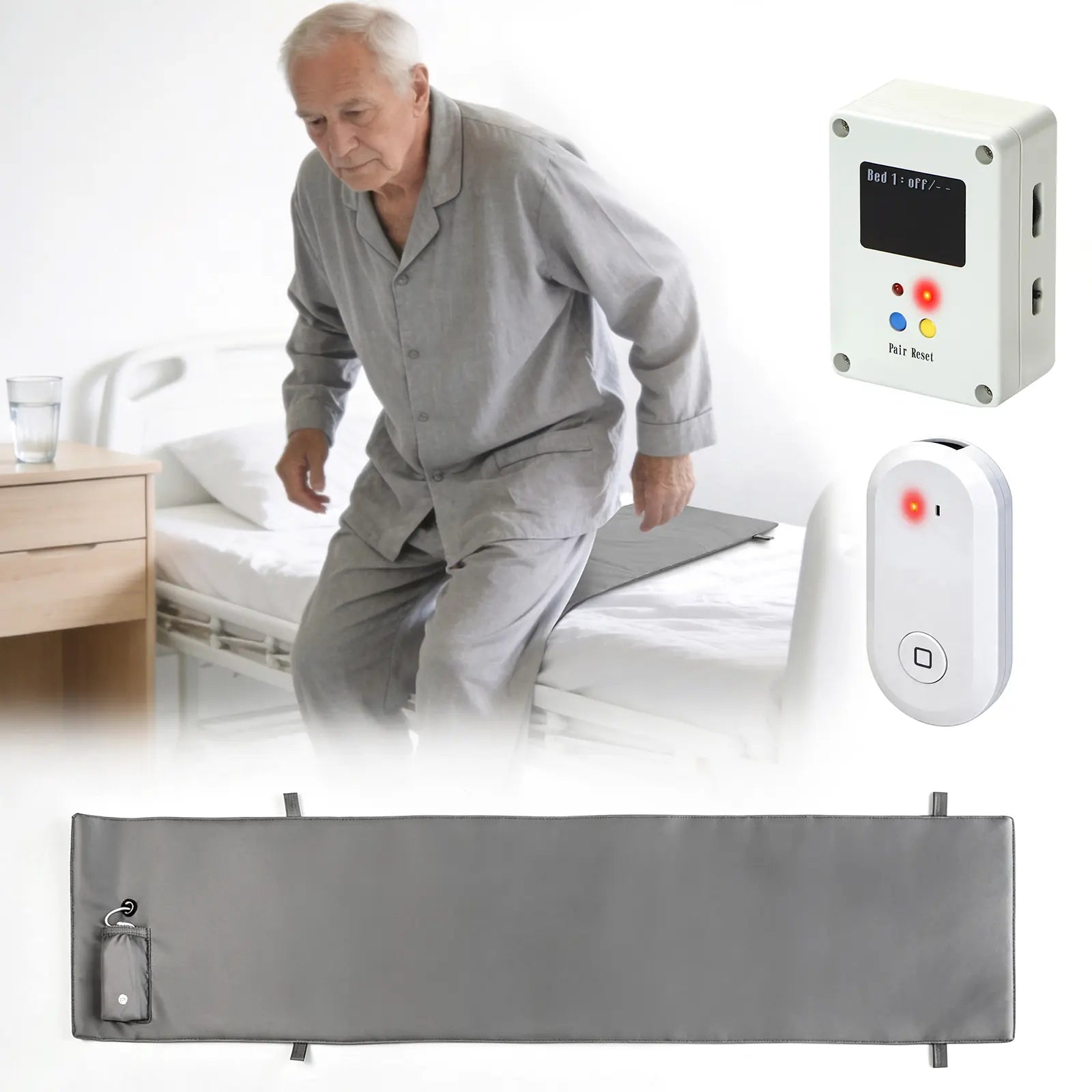 40-inch bed exit alert system with sensor mat, alarm control unit and call button