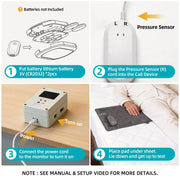 Four-step setup for the bed exit alert mat, call device and alarm monitor