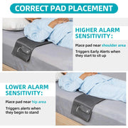 Bed sensor pad placement near the shoulders or hips for different alert sensitivity