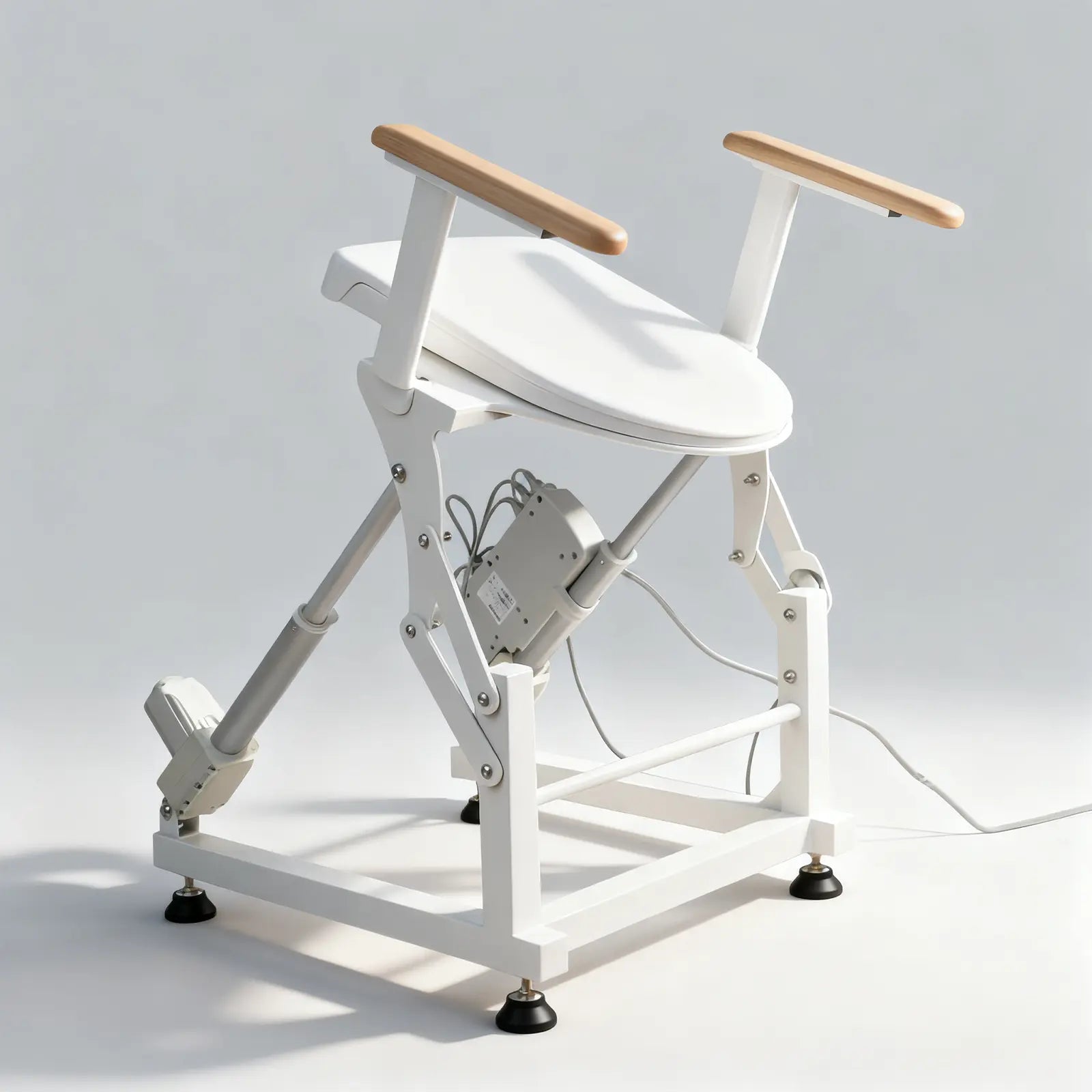 Single-Motor Electric Sit to Stand Lift Toilet Seat with Wooden Arms