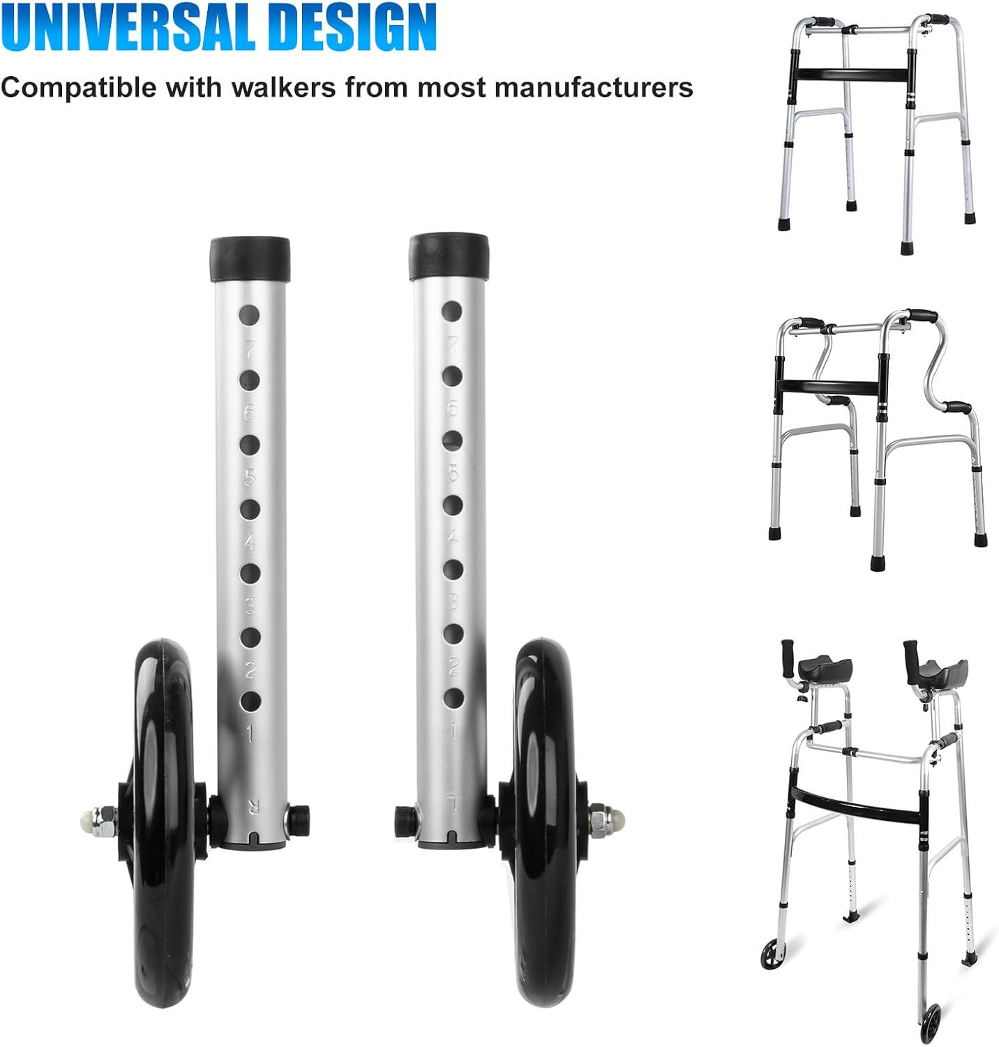 2 Pack Universal All Terrain Walker Wheel wih Bearings