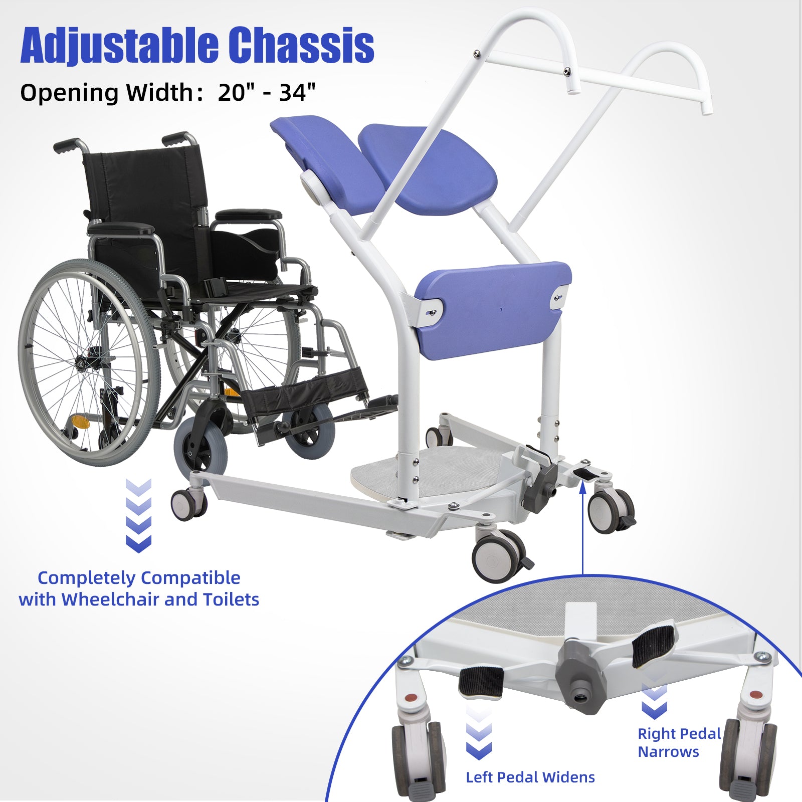 pedal lift Manual Sit-to-Stand Patient Lift with Adjustable Chassis – 400 lb Capacity