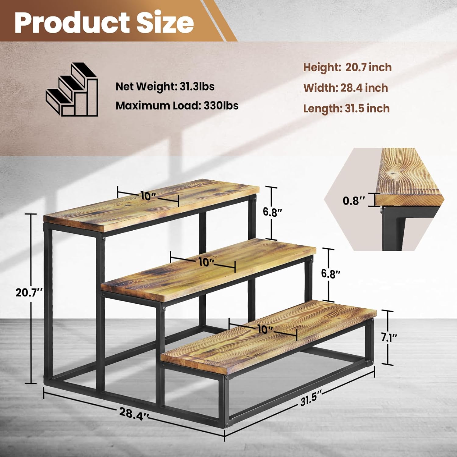 Outdoor Wood Garage Steps Prefab Stairs for Home | 20.7 to 27.5 inch ...