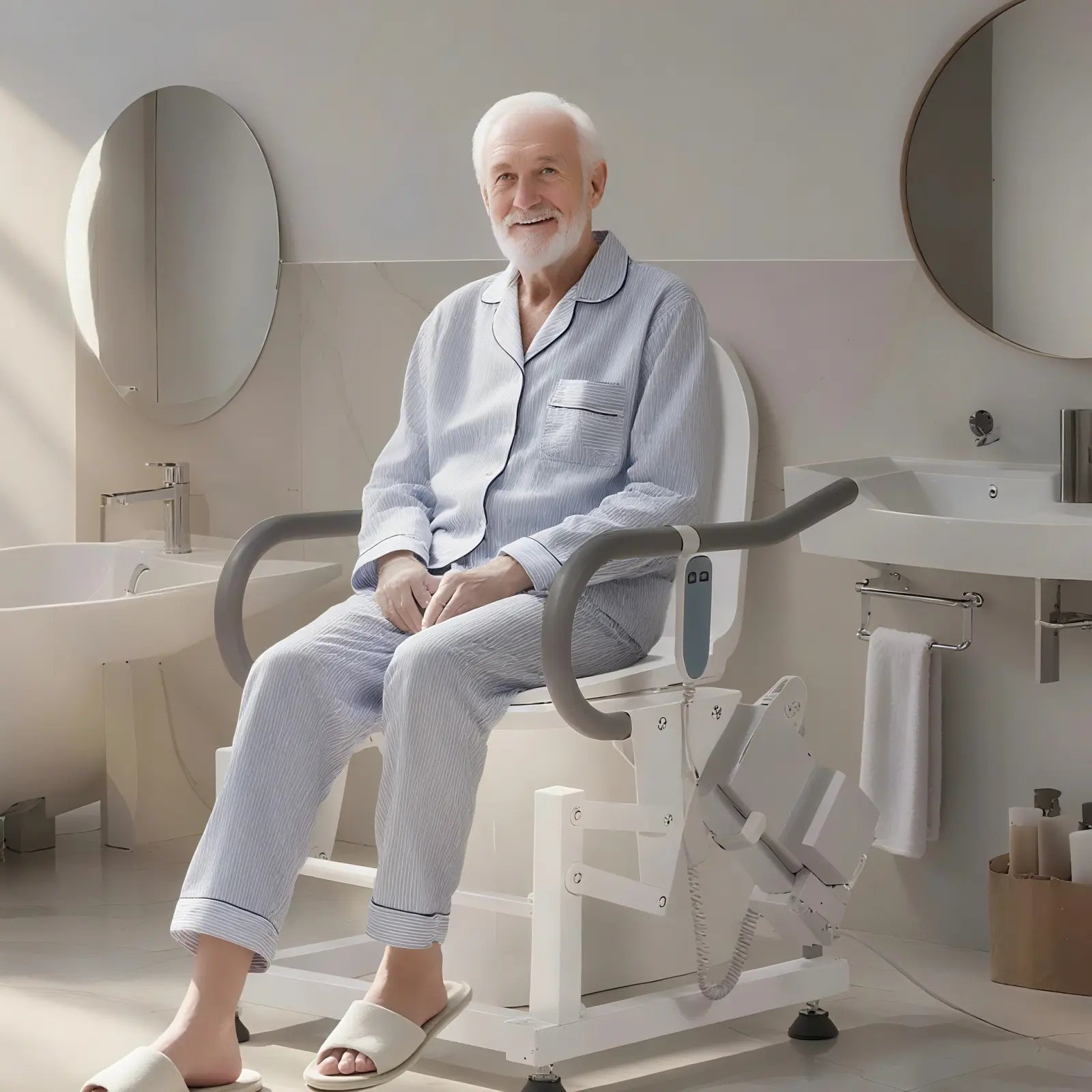 Dual-Motor Electric Sit to Stand Lift Toilet Seat with Padded Arms