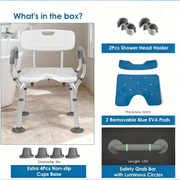 Heavy Duty Bathroom Shower Chair with Arms and Back & Wall-Mounted Grab Bar