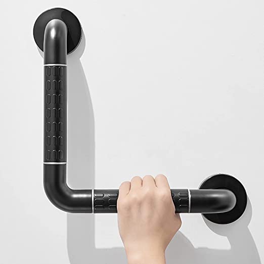 L-Shaped Bathroom Black Shower Grab Bar with Luminous Rings