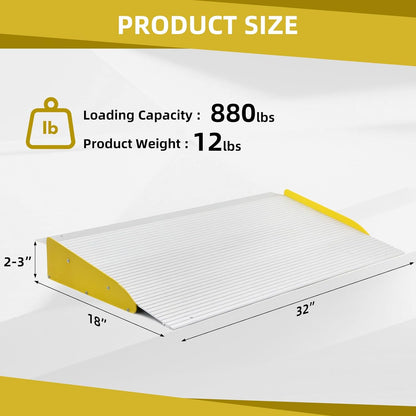 Curbside Threshold Ramp with Non-Slip Surface, 3" Rise Adjustable Aluminum Entry Ramp for Wheelchairs, Scooters, Power Chairs, 880 LBS Load Capacity