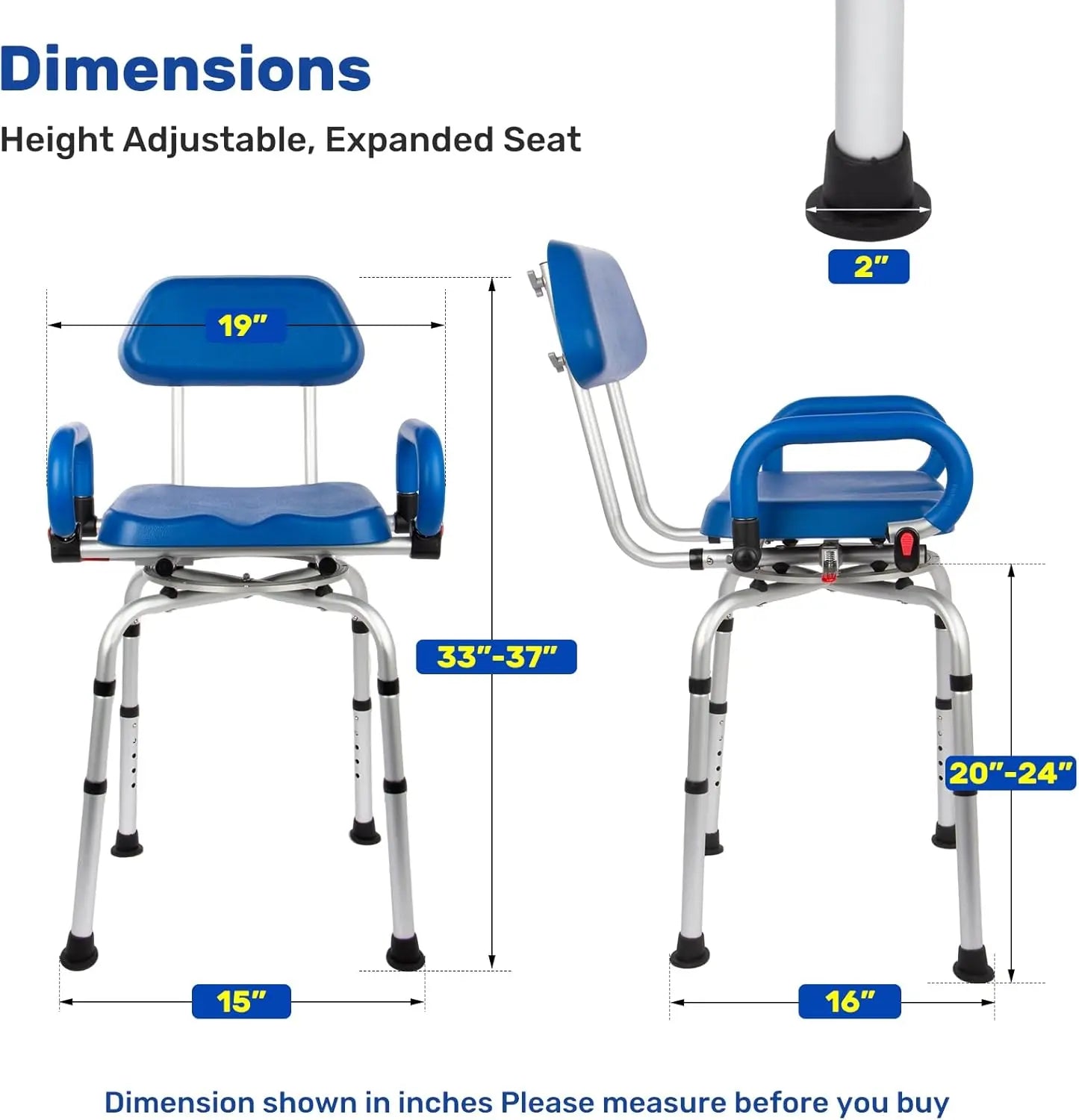 Non-Slip 360° Swivel Shower Chair with Hole And Arms