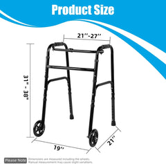 Black Lightweight Folding Walker with Wheels