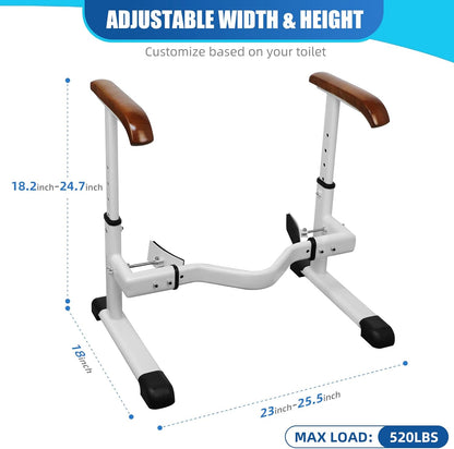 Toilet Safety Rails for Elderly Adjustable Height and Width Toilet Seat Rails with Solid Wood Handles & Steel Base, Suitable for Seniors and Disabled, 520 LBS Weight Capacity