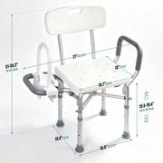 Shower chair with reversible armrests for safe transfers