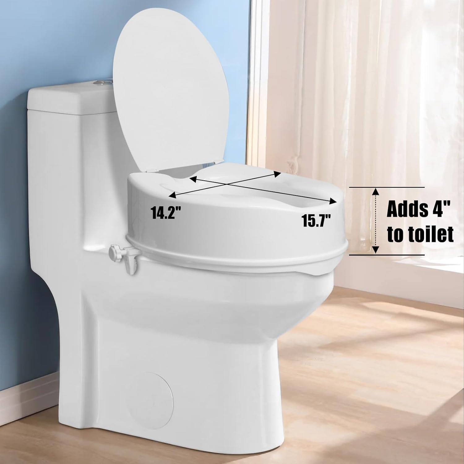 Raised Toilet Seat with Lid, 4" High Toilet Seat for Elongated or Standard Commode, Handicap Toilet Seat Riser with Cover