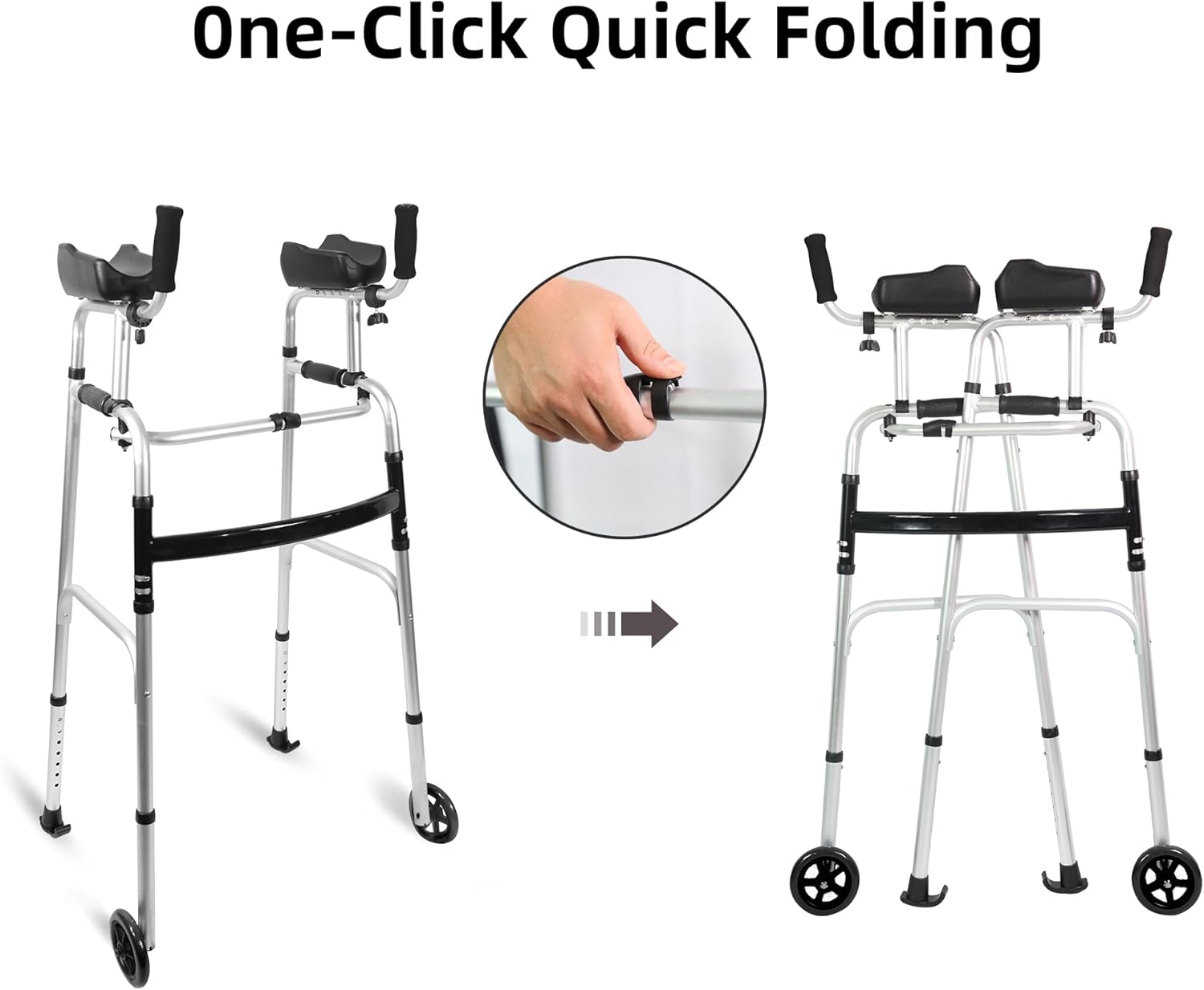 Foldable Stand Up Walker with Armrest Pad Support - 7-Height Adjustable Platform Aluminum Standard Walkers, Handicap