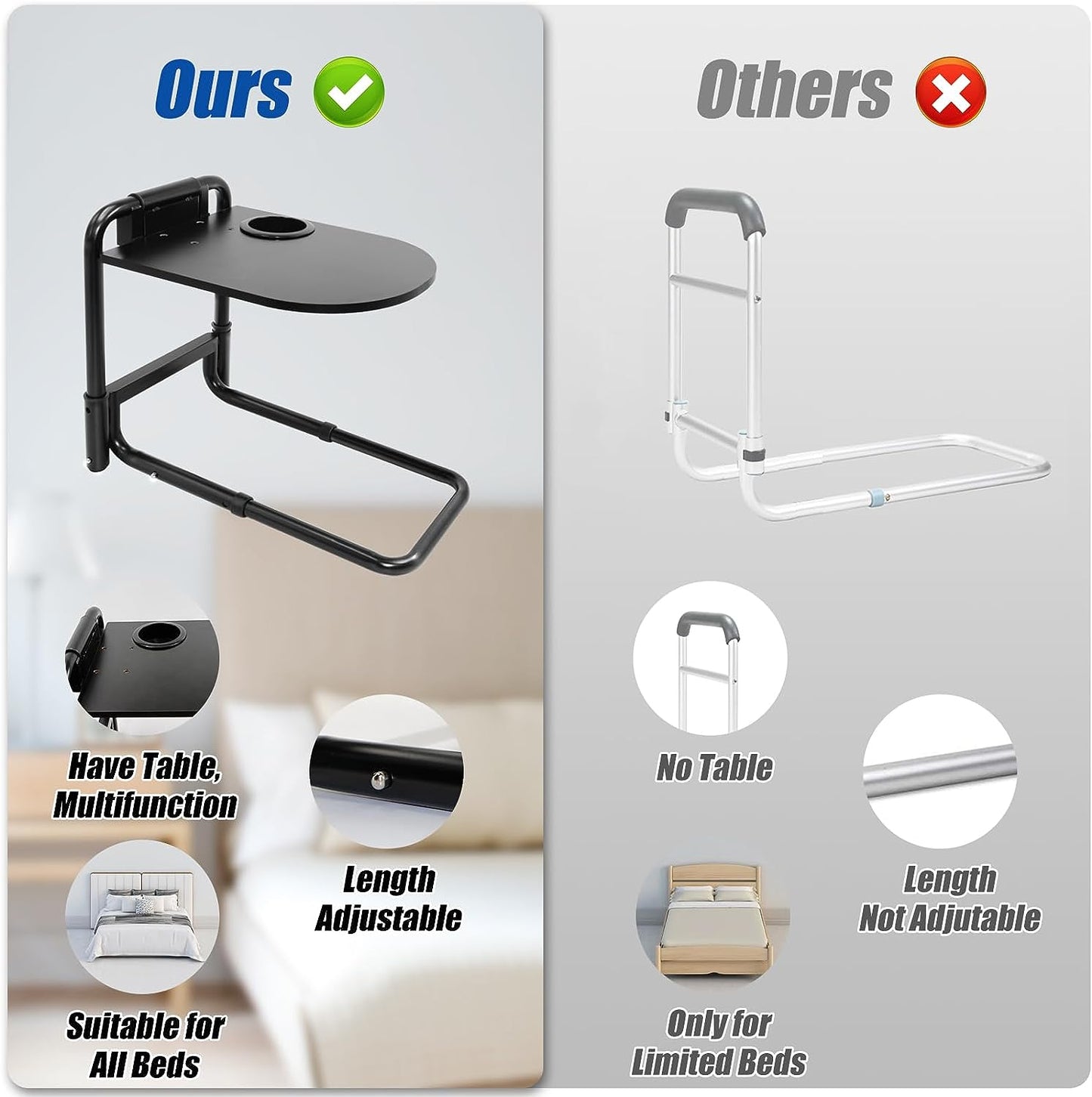 Bed Rails for Elderly Adults with Foldable Table, Adjustable Bed Assist Rail