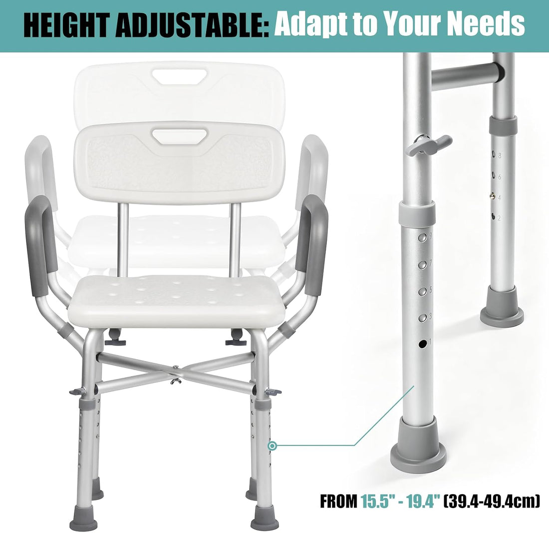 Height adjustable shower chair with five height settings