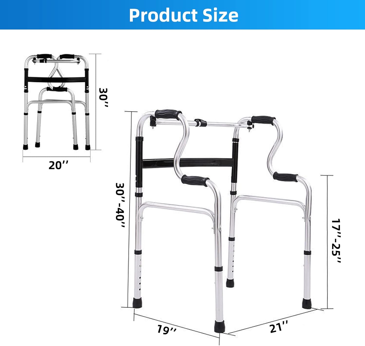 Folding Walker with 2 Wheels & Walker Bags for Folding Walker