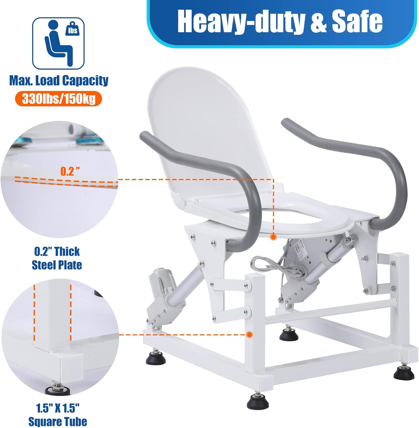 Lift Toilet Seat with Padded Arms, Dual Motors Electric Sit to Stand Lift, Toilet Seat Lift Supports Up to 440lbs