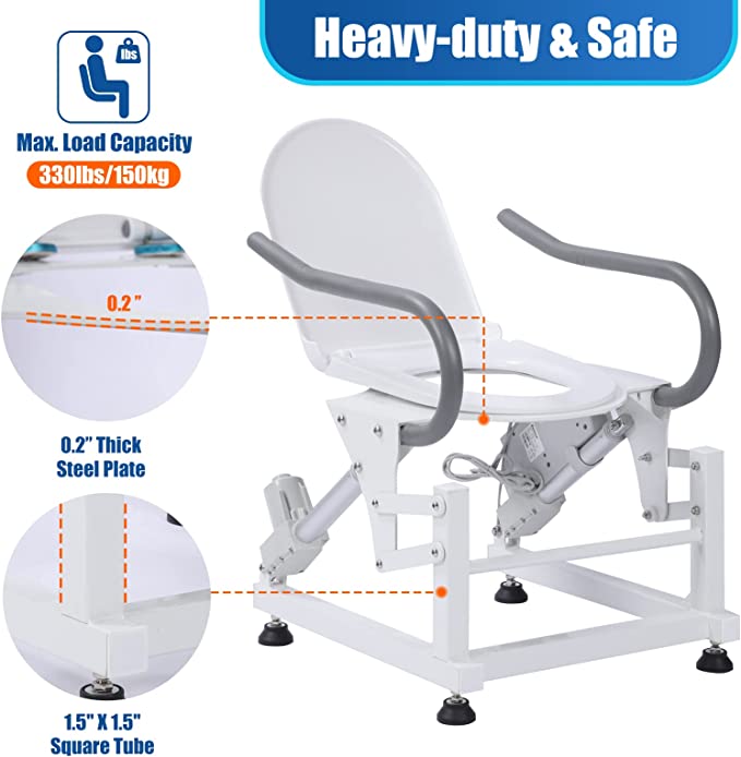 Electric Dual Motors Elevated Toilet Seat Lift with Handles