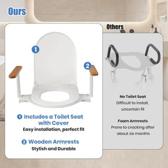 Single-Motor Electric Sit to Stand Lift Toilet Seat with Wooden Arms