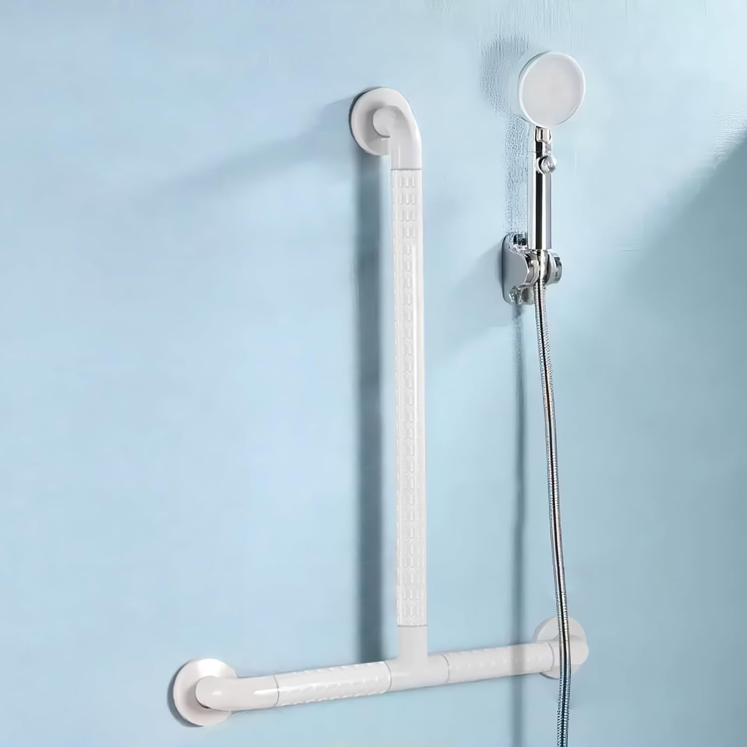 T Shaped Grab Bar for Wall, 16x28 Inch Angled Grab Bar with and Luminous Rings, Handicap Grab Bar for Shower, Grab Bar Extension, Non-Slip Toilet Safety Rail, 660lbs, White