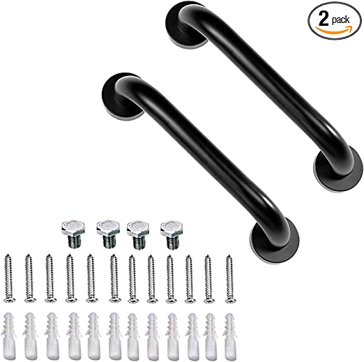 2 Pack 12 inch Bathroom Matt Black Grab Bars for Elderly for Wall