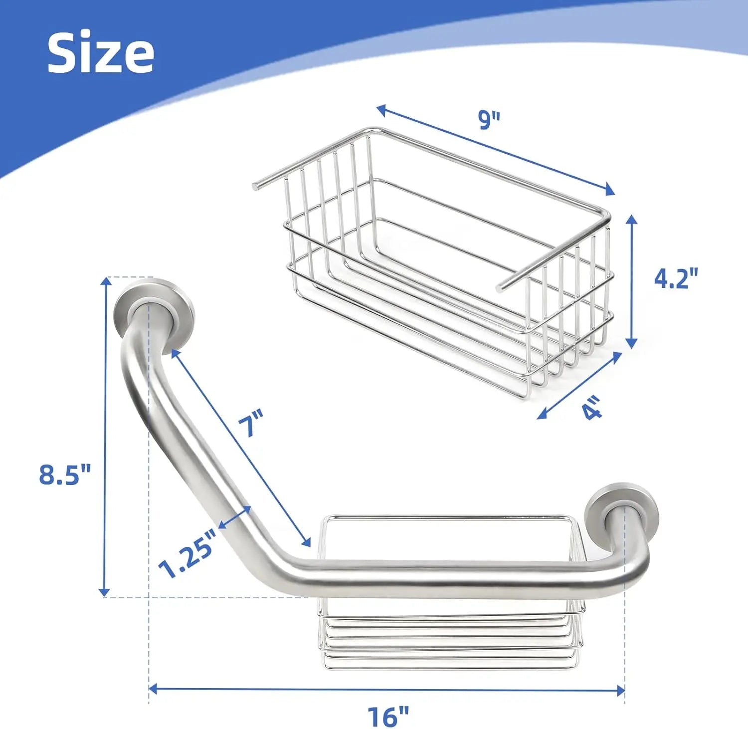 Bathroom Angled Grab Bar with Storage Basket