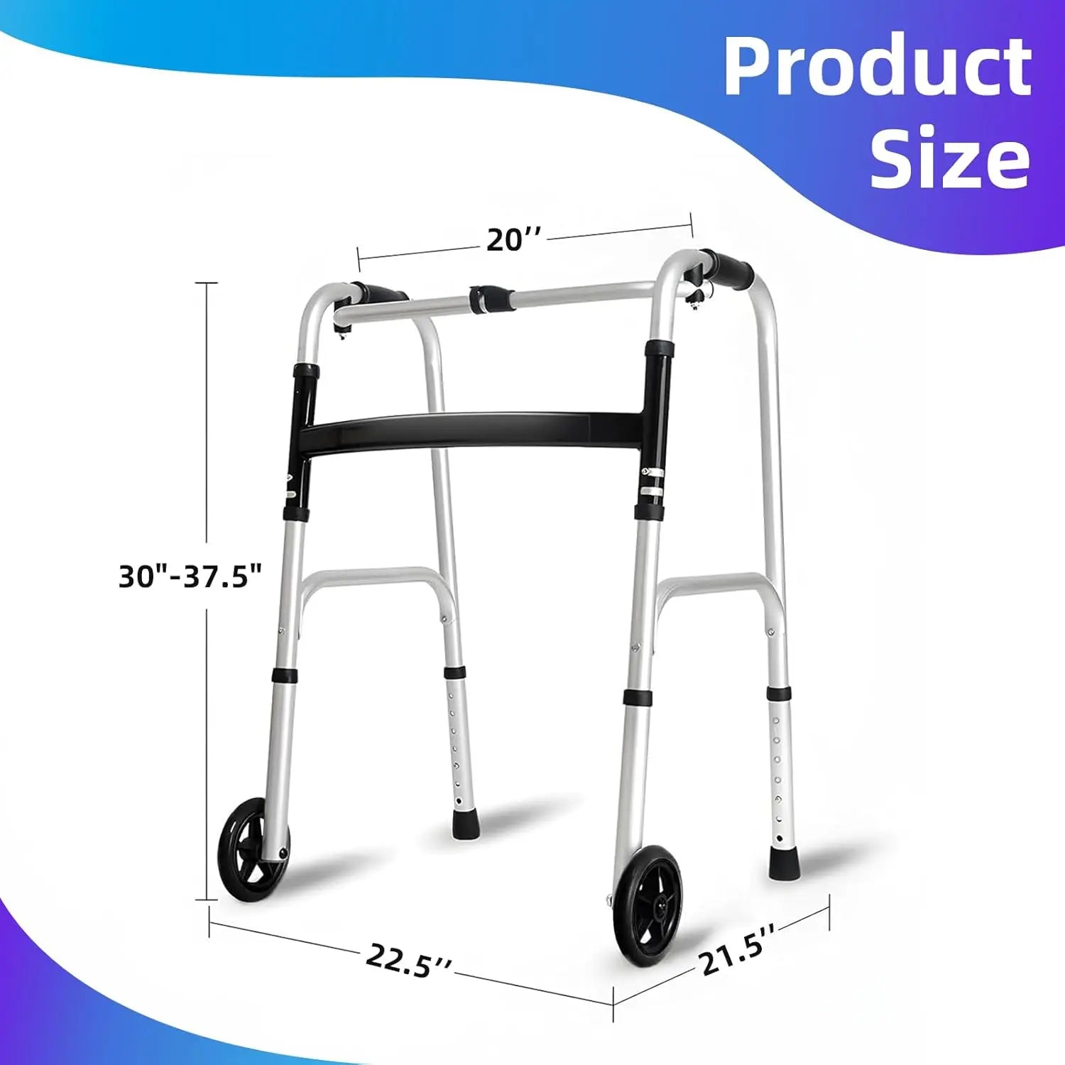 Adjustable Collapsible Heavy Duty Rollator Walker