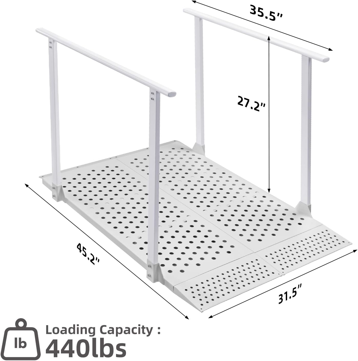 Ramp with Handrails,Wheelchair Ramp with Handrail and Adjustable Flap, Labor-Saving and Foldable, 440 LBS Load Capacity, 45.2'' L x 31.5'' W x 27.2'' H