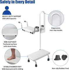 3-in-1 Bathtub Safety Handrail with Step Stool and Seat For Seniors