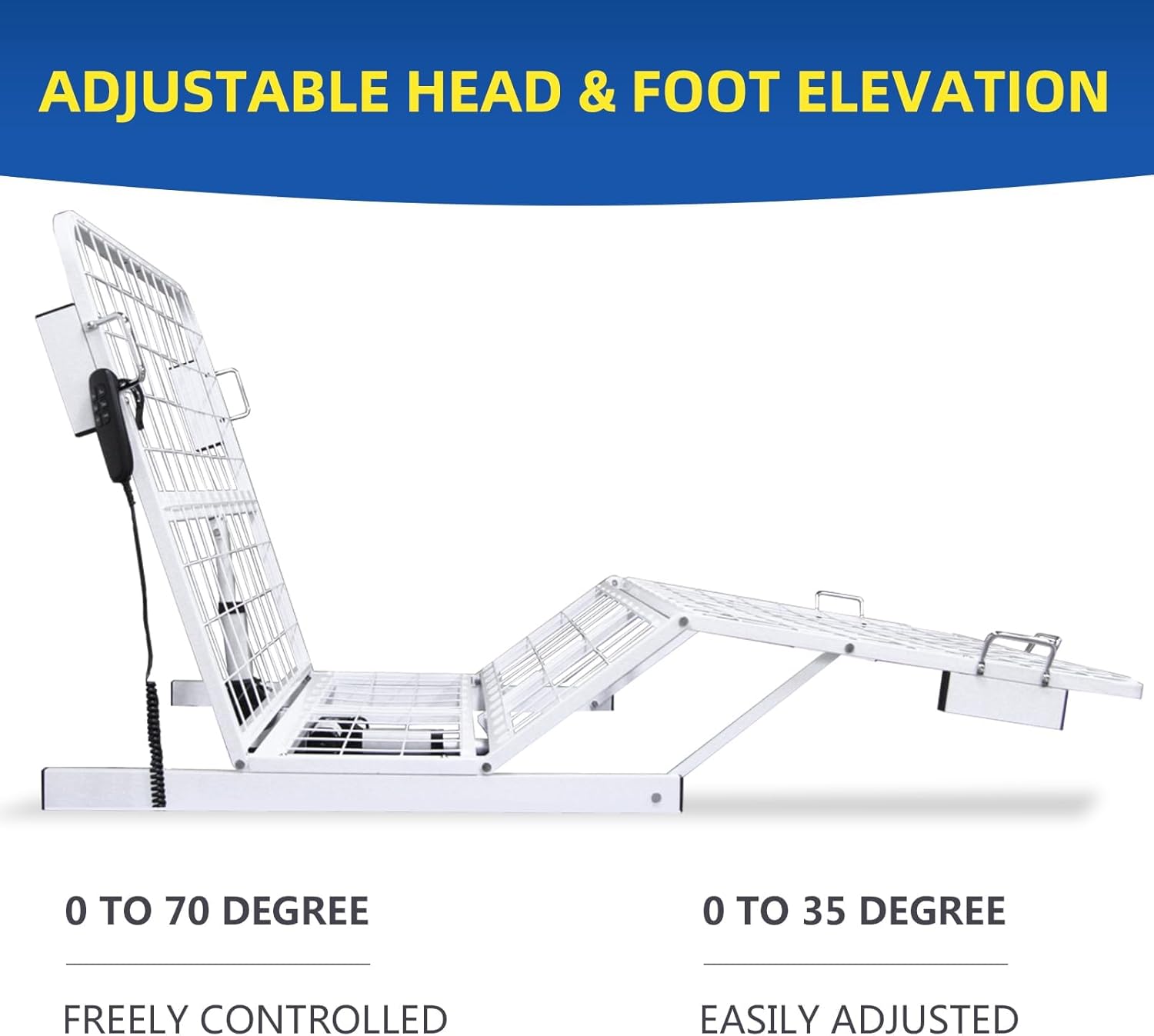 Twin Adjustable Bed Frame with Head and Foot Incline, No Legs, Electric Bed Frame with Wired Controller- Place it on Your existing Bed - Adjustable Bed, Handicap, Homecare Bed