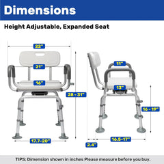 360° Swivel Shower Chair with Back and Arms,Rotating Bath Chair Handicap with Cold-Proof Pads for Inside Shower, Support 340lbs