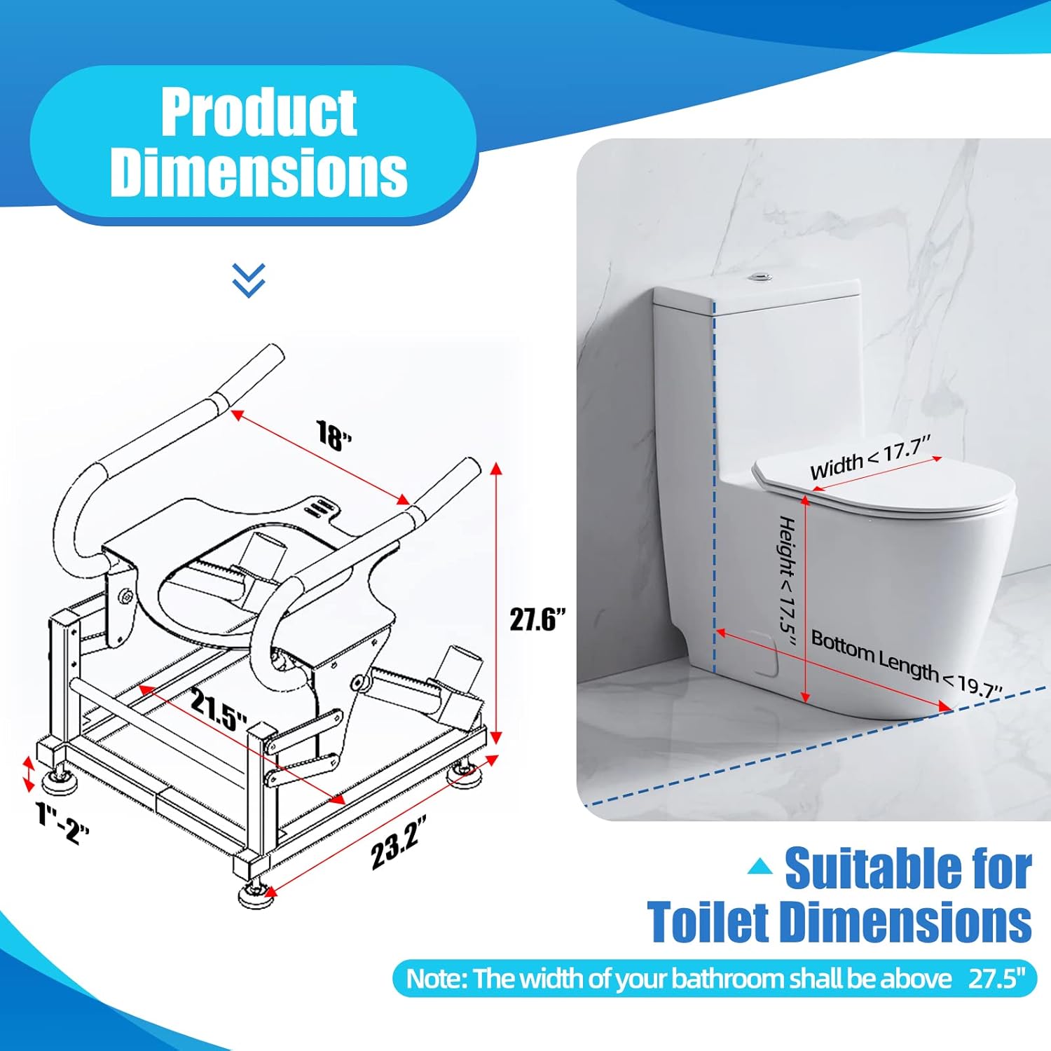 Lift Toilet Seat with Padded Arms, Dual Motors Electric Sit to Stand Lift, Toilet Seat Lift Supports Up to 440lbs