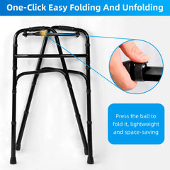 Black Lightweight Folding Walker with Wheels