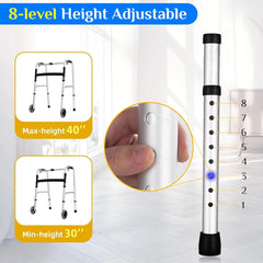 Silver Lightweight 8-Level Senior Walker with Storage Bag