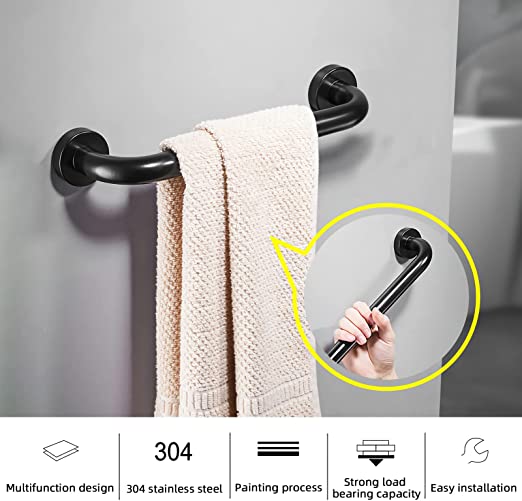 2 Pack 12 inch Bathroom Matt Black Grab Bars for Elderly for Wall