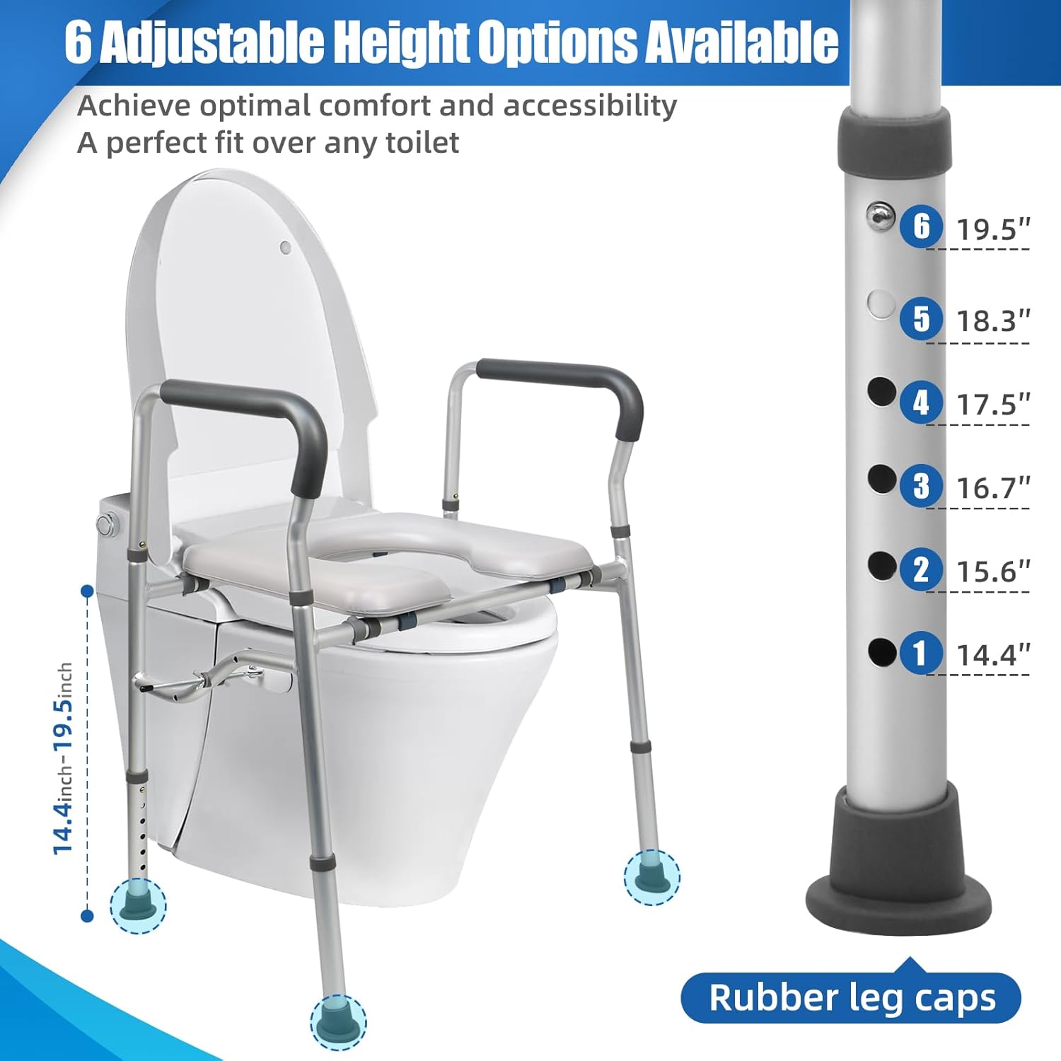 Height Adjustable Raised Toilet Seat with Handles, Total Reinforced Extra Wide High Toilet Seat with Seat Position Locate Clamp, Load Bearing 440 Pounds