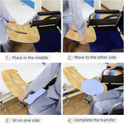 Step-by-step guide on using a transfer board for patient care.