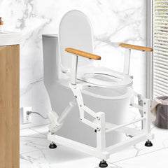 Single-Motor Electric Sit to Stand Lift Toilet Seat with Wooden Arms