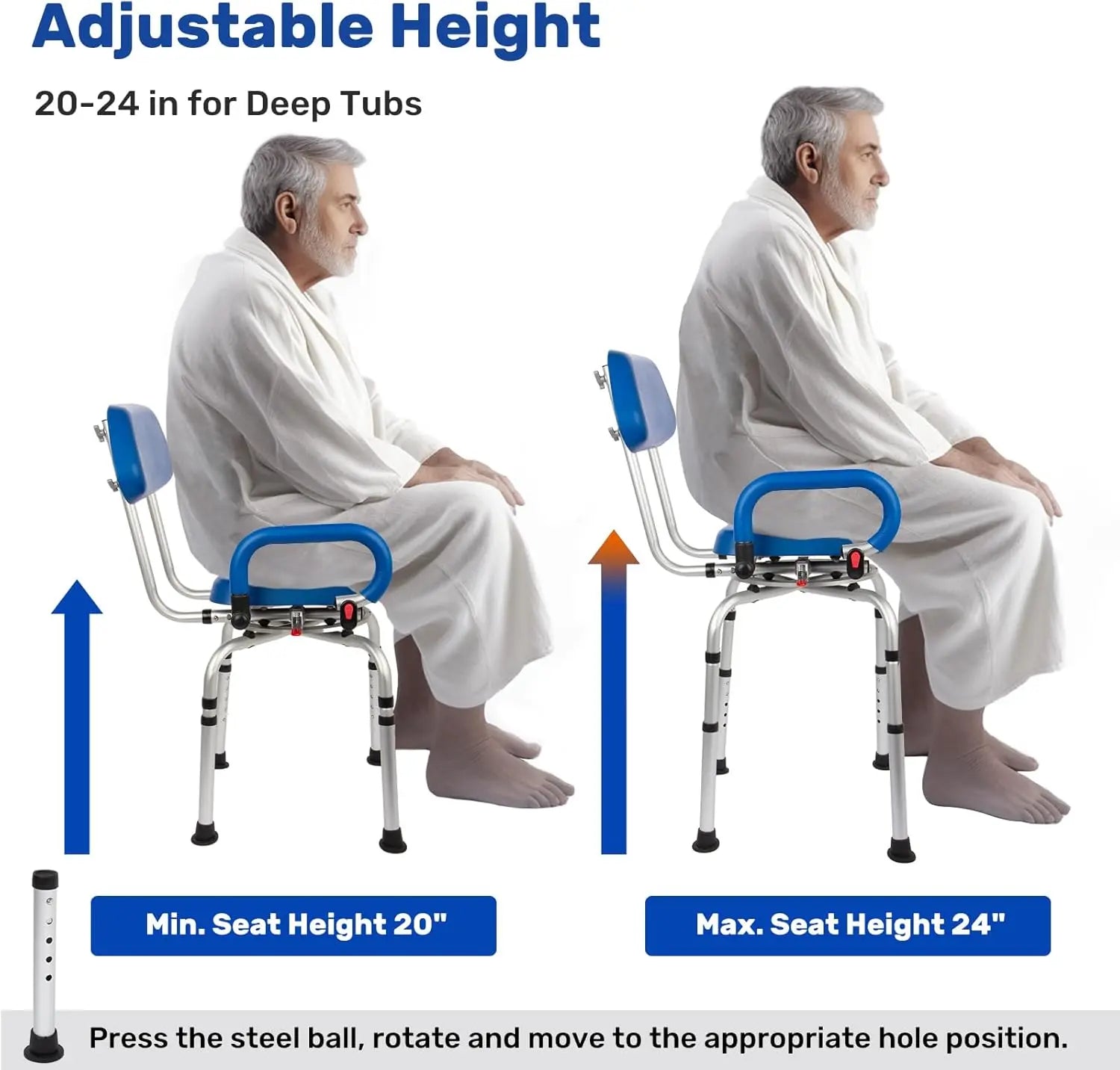 Non-Slip 360° Swivel Shower Chair with Hole And Arms