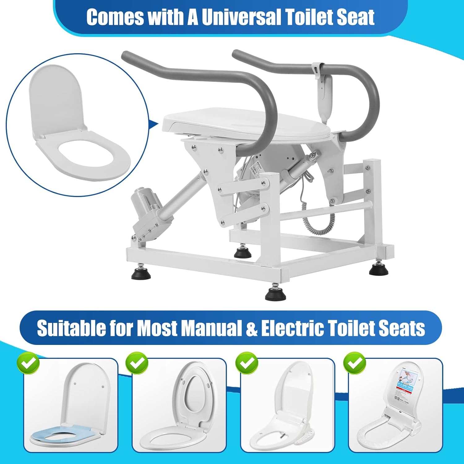 Lift Toilet Seat with Padded Arms, Dual Motors Electric Sit to Stand Lift, Toilet Seat Lift Supports Up to 440lbs