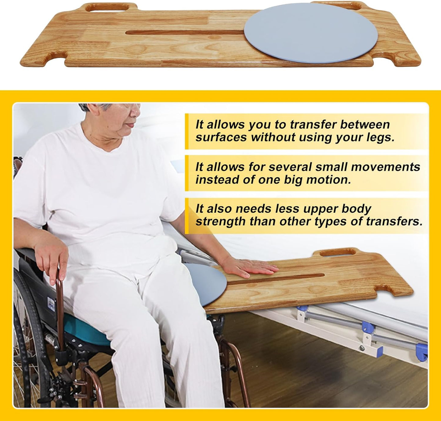 Transfer Board Patient Slide Assist Device for Transferring Patient Elderly, and Disabled from Wheelchair to Bed, Toilet, Bathtub, Car Wooden Sliding Boards Platform (33" x 12 x 0.8")