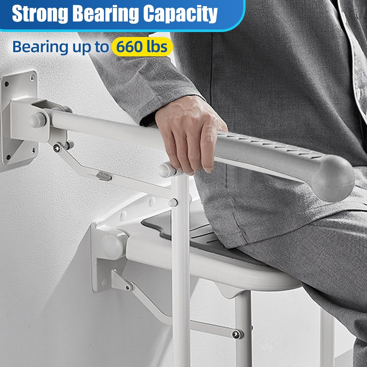 Foldable Toilet Grab Bar, 24inch Flip-up Toilet Grab Bar 660lbs, 27.5inch-32.2inch Height Adjustable Handicap Grab Bars for Wall with Anti-Slip Soft Grip