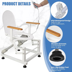 Single-Motor Electric Sit to Stand Lift Toilet Seat with Wooden Arms