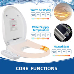 Bidet Toilet Seat Round, Smart Heated Toilet Seat with Unlimited Warm Water, Vortex Wash, Electronic Heated, Warm Air Dryer, Rear and Front Wash, LED Light, White