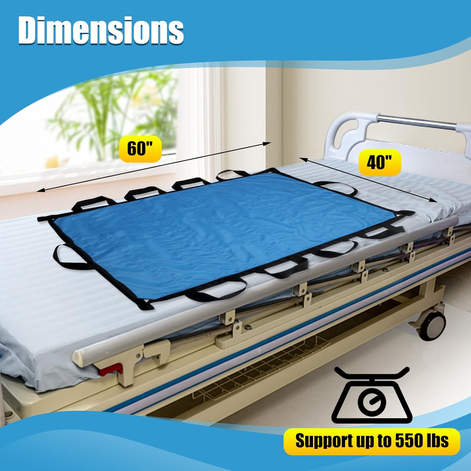 40"x60"Transfer Lift & Sheets, Upgrade 550 LBS Load-Bearing Positioning Bed Pad with Reinforced Handles, Slide Sheets