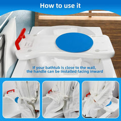 Instructions on how to use a bathtub safety seat with text and images showing installation.