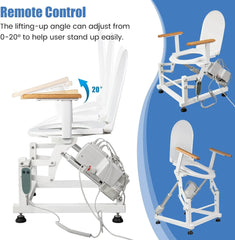 Single-Motor Electric Sit to Stand Lift Toilet Seat with Wooden Arms