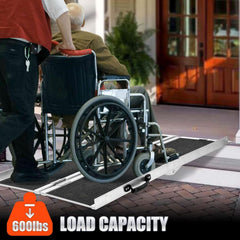 4FT Portable Aluminum Wheelchair Ramp for Elderly, 48’‘ L x 29’‘ W, Multi Folding Anti-Slip Ramps for Car, Doorways, Curbs, Stairs